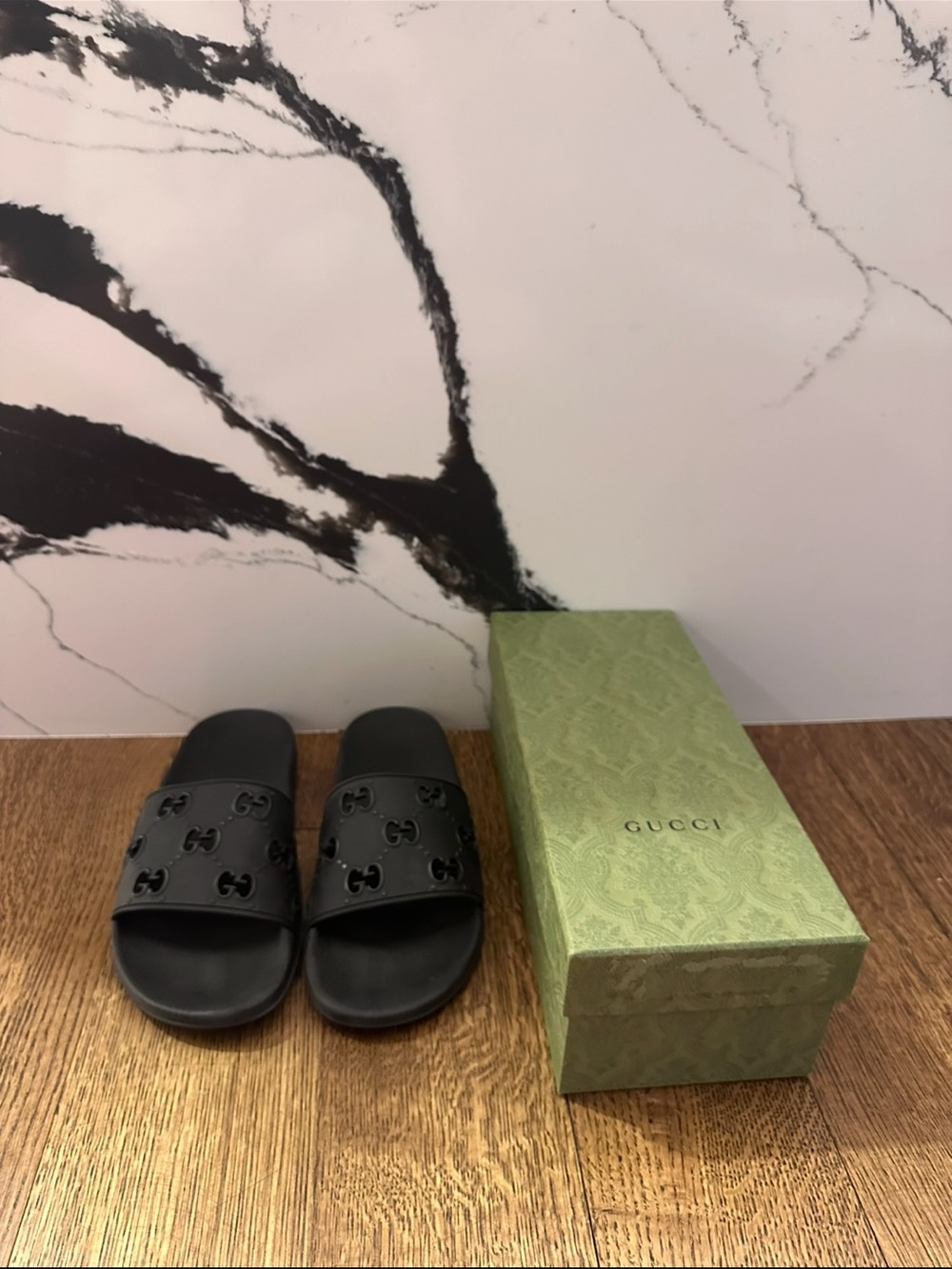 Gucci Black Rubber Interlocking G Slide Sandals